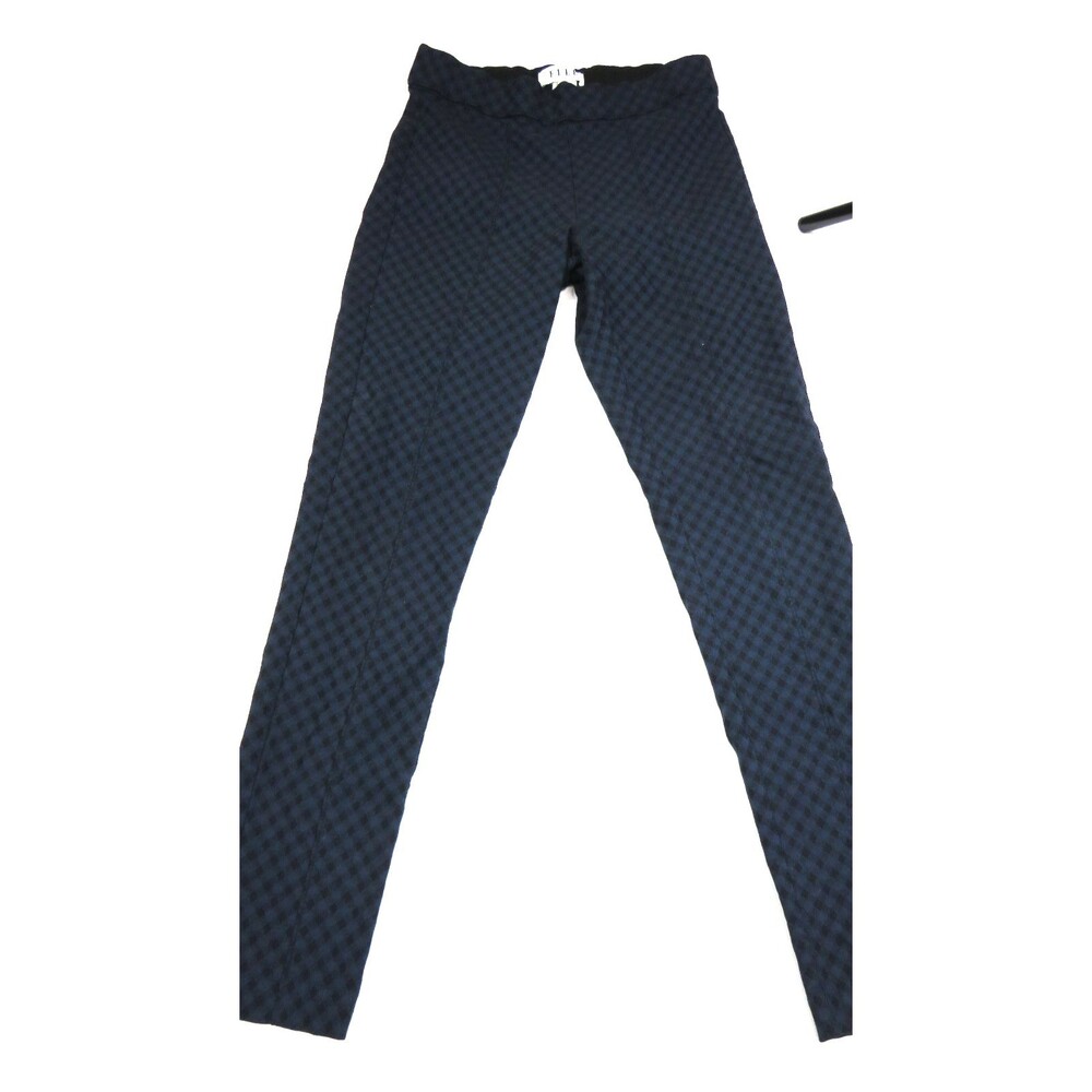 ELLE Black Blue Checkered Skinny Career Leggings Pants Elastic Waist Size 4